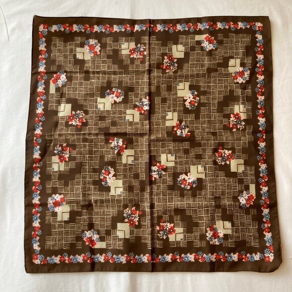Vintage Italian Womens Scarf Geometric Floral Square Polyester Brown Blue Pink - Picture 2 of 11